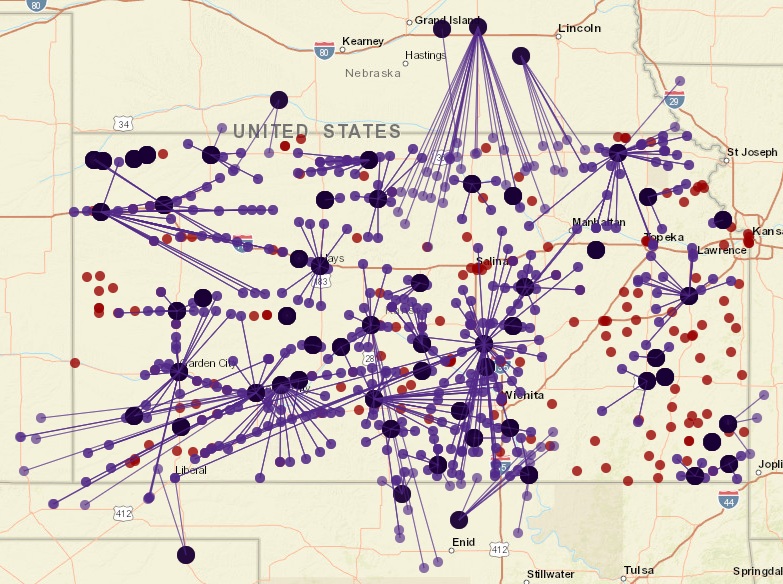 Cooperative and Non-cooperative grain locations in Kansas