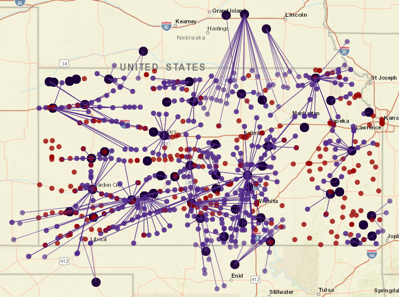 Cooperative and Non-cooperative grain locations in Kansas