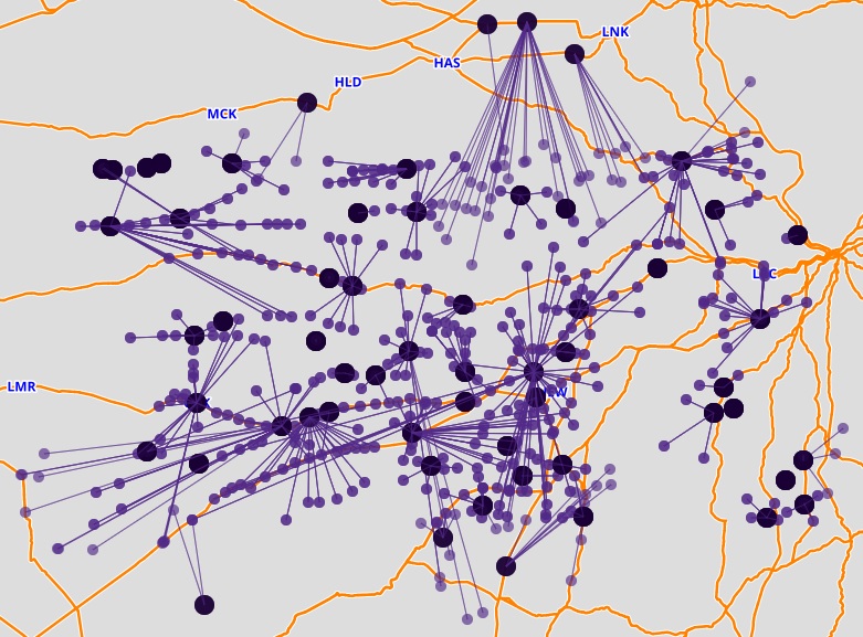 railway map of Kansas cooperative grain storage