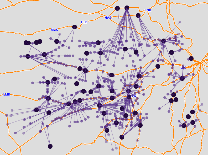 railway map of Kansas cooperative grain storage
